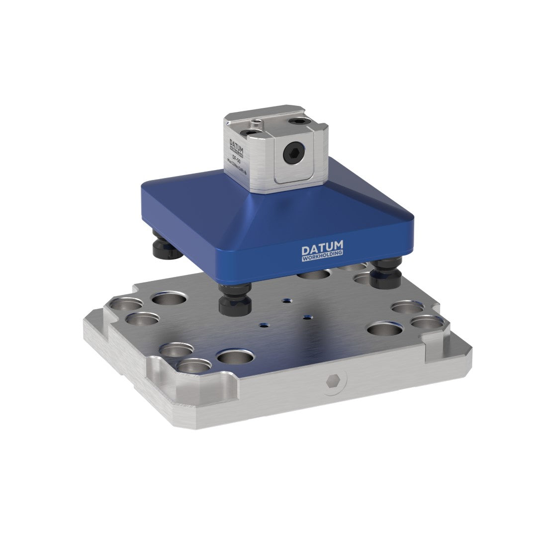Dovetail fixture vice on an aluminium riser block compatible with 52 and 96mm zero point workholding