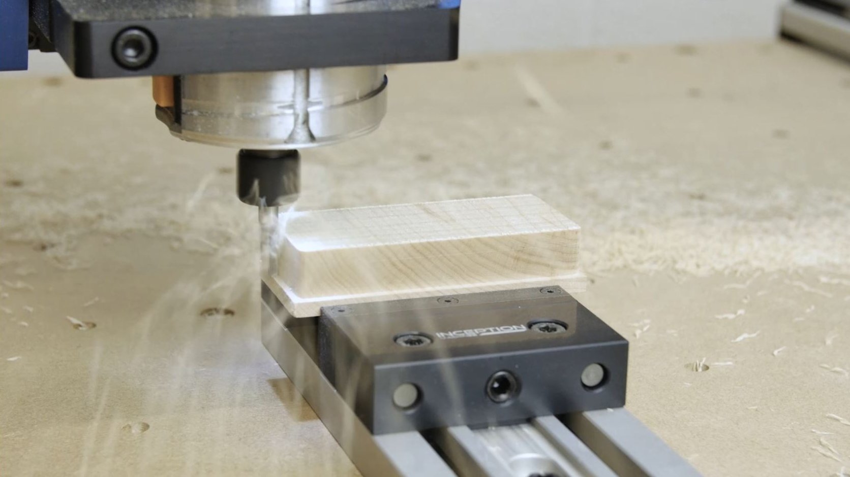 low profile vice machining maple wood with a carbide endmill