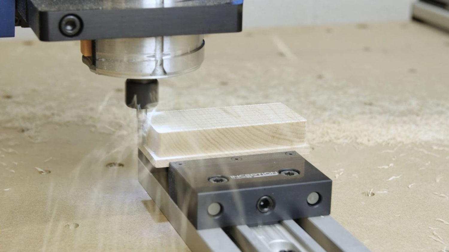 low profile vice machining maple wood with a carbide endmill