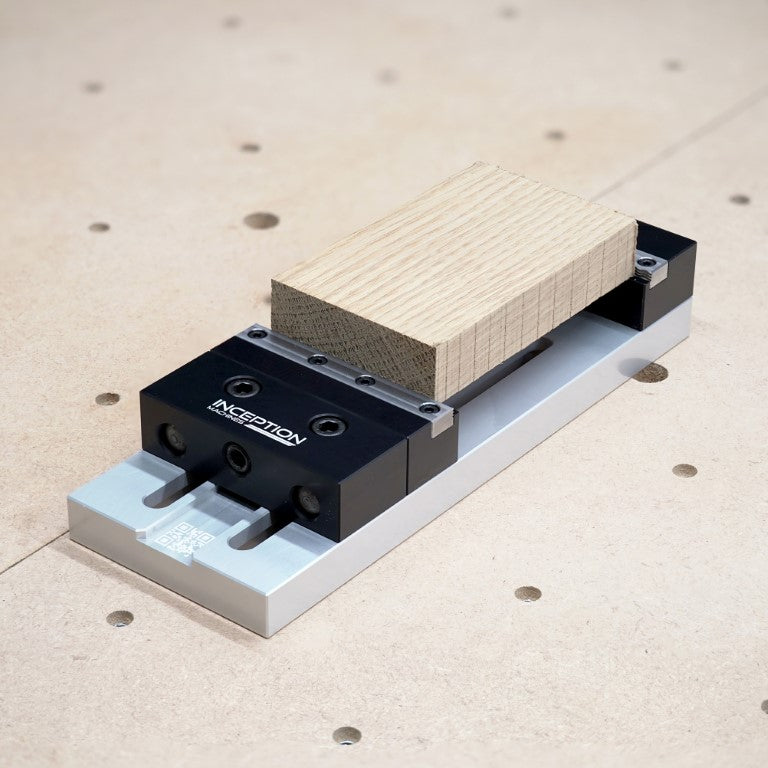 Low Profile Vice clamping a block of white oak