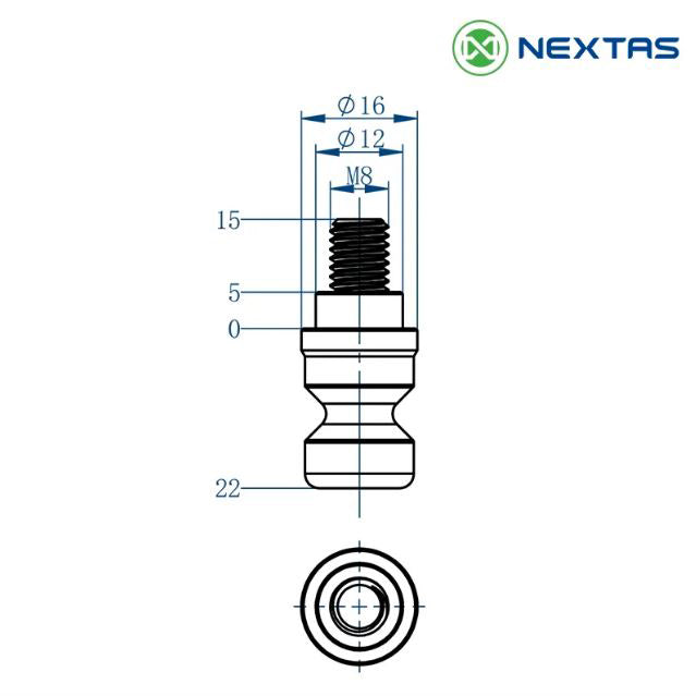 Nextas 52mm zero point pull stud dimensional drawing