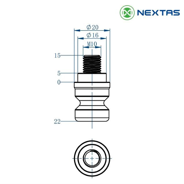 Nextas 96mm zero point pull stud dimensional drawing