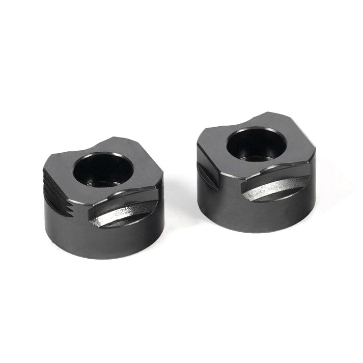 Two round part serrated grippers with black oxide finish for use in a vice or fixture