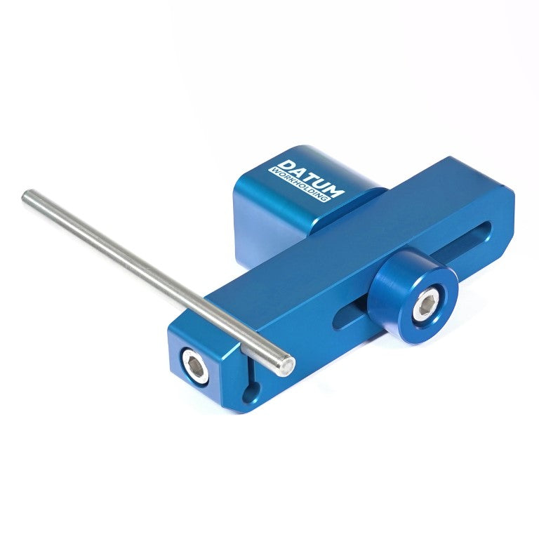 Magnetic Vice Work Stop Blue Aluminium Anodised With Stainless Steel Adjustable Stop Rod Front View