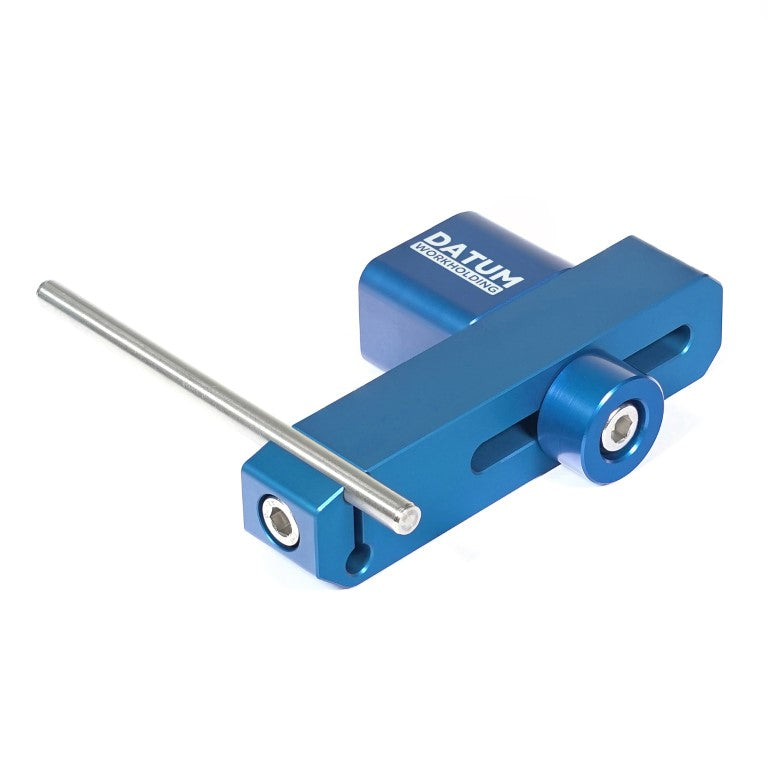 Modular Vice Work Stop Blue Aluminium Anodised With Stainless Steel Adjustable Stop Rod Front View