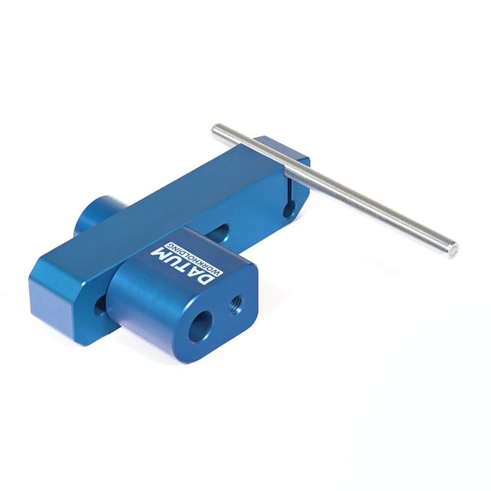 Modular Vice Work Stop Blue Aluminium Anodised With Stainless Steel Adjustable Stop Rod Rear View