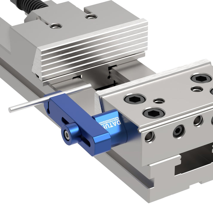SolidStop MV1 vice work stop mounted to a modular machine vice similar to Gerardi from a rear view