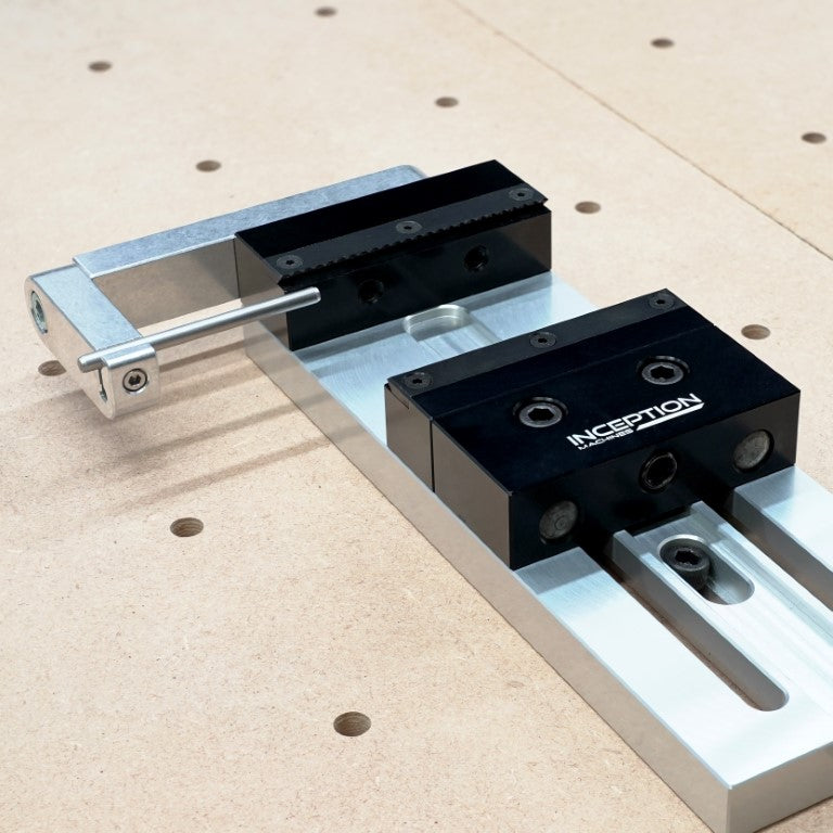 Low Profile Vice with work stop mounted to a cnc router wasteboard
